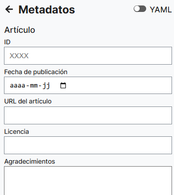 Panel de metadatos