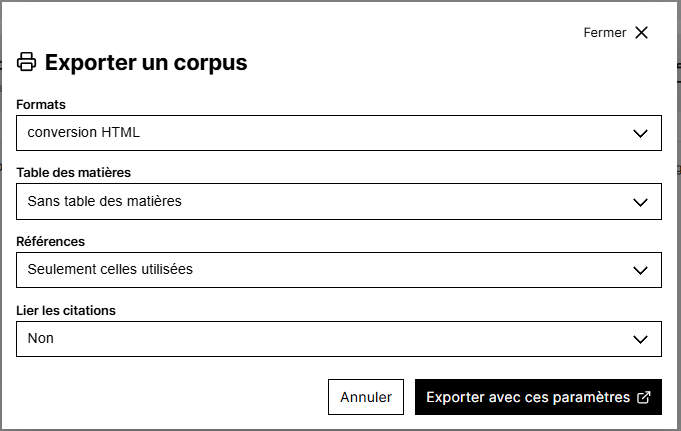 Exporter un corpus