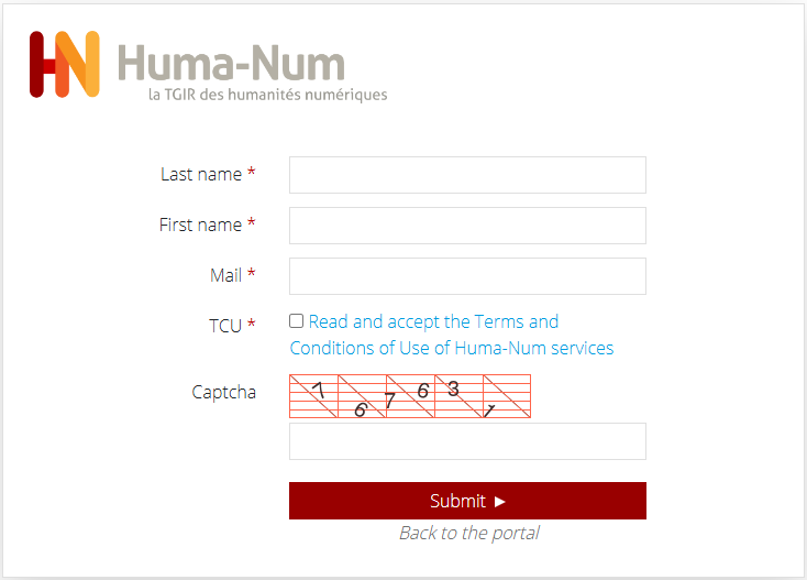 Page de création d'un compte Stylo avec Huma-Num
