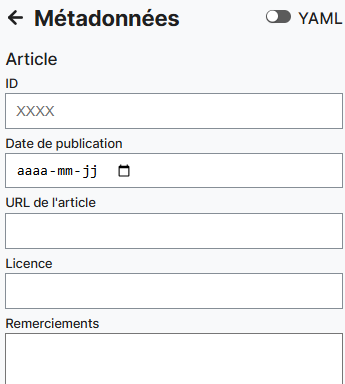 Volet métadonnées